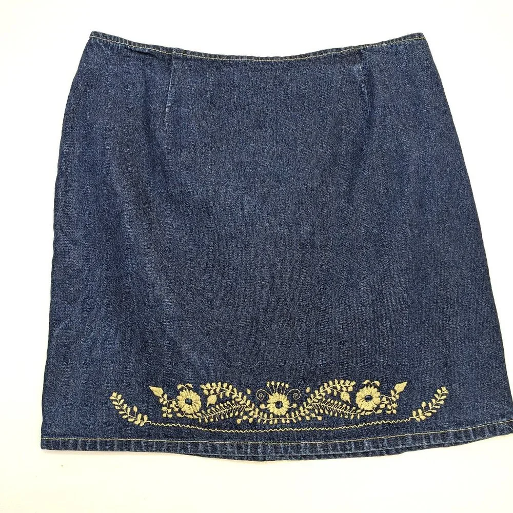 Y2K Vintage Route 66 Blue 100% Cotton Denim Mini-Skirt Full Zip Women's Sz 13/14 - Picture 1 of 4